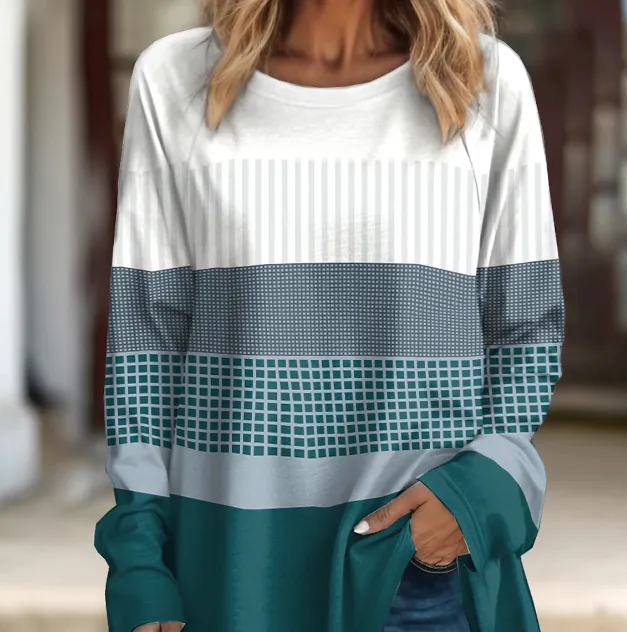 Women's 3D Pullover Printed Color Blocked Top Green - Shop at LoveMi