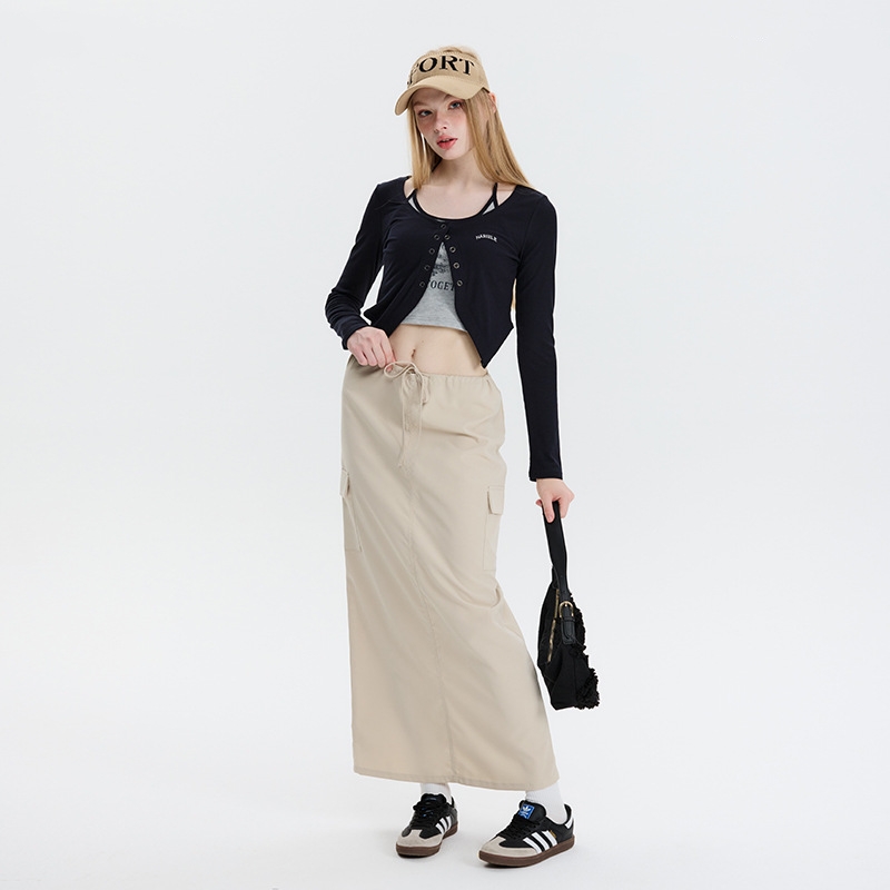 American Hot Girl Contrast Color Cardigan Two-piece Sling