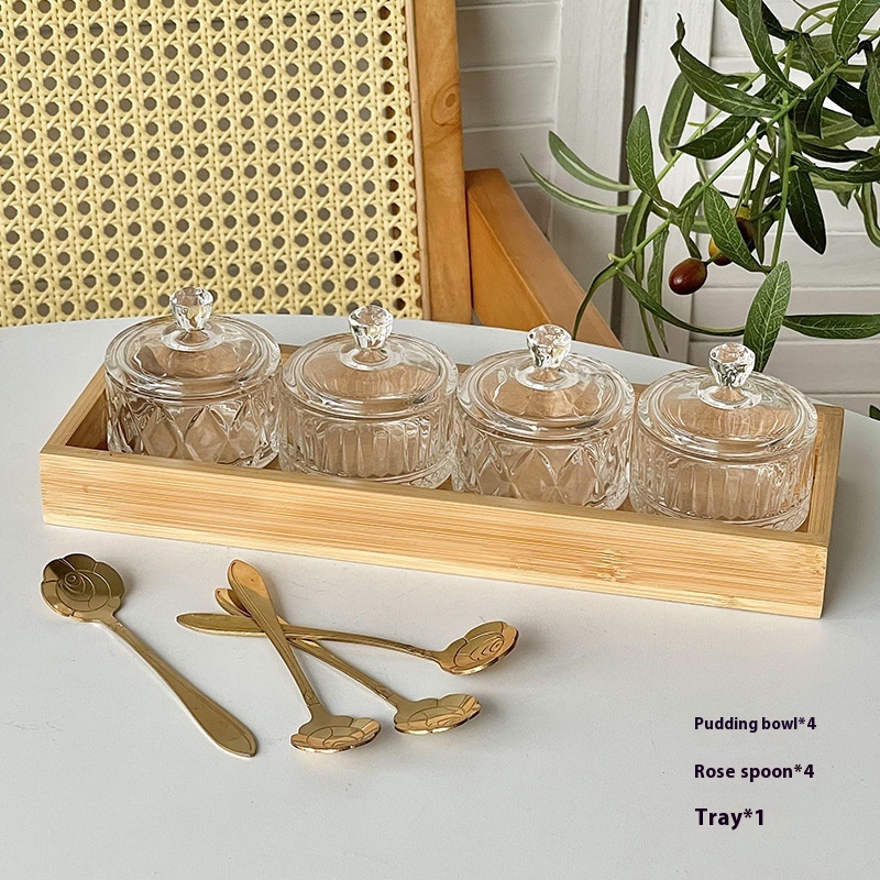 Four Pudding Bowl Tray Spoon