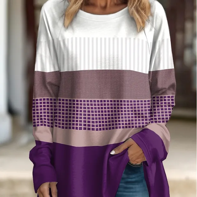 Women's 3D Pullover Printed Color Blocked Top Purple - Shop at LoveMi