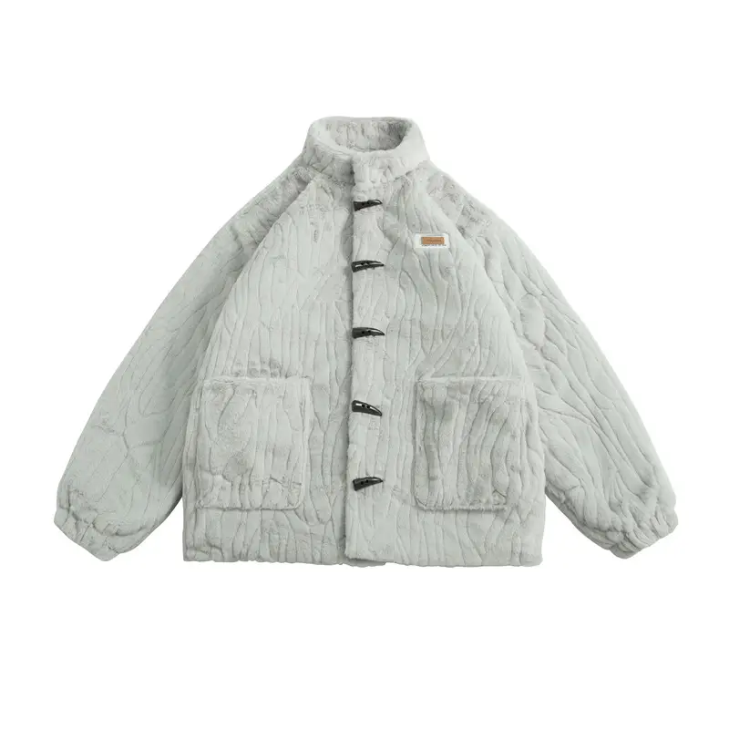 Solid Color Age-reducing Plush Coat Rabbit Fur Horn Button Cotton-padded Coat