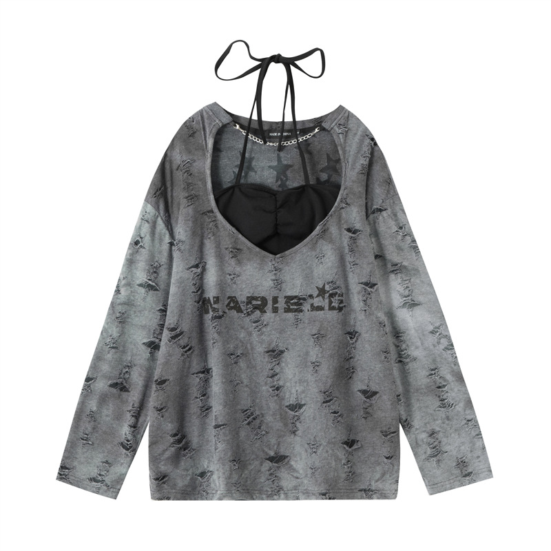 Pure Hot Girl Lace-up Halterneck Long-sleeved Top