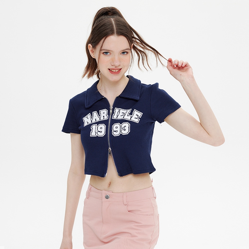 Spring And Summer New Double Chain Head Slimming Polo Shirt