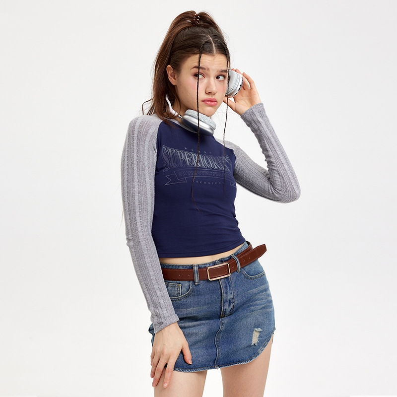 Raglan Sleeve Short Stitching Long Sleeve Top