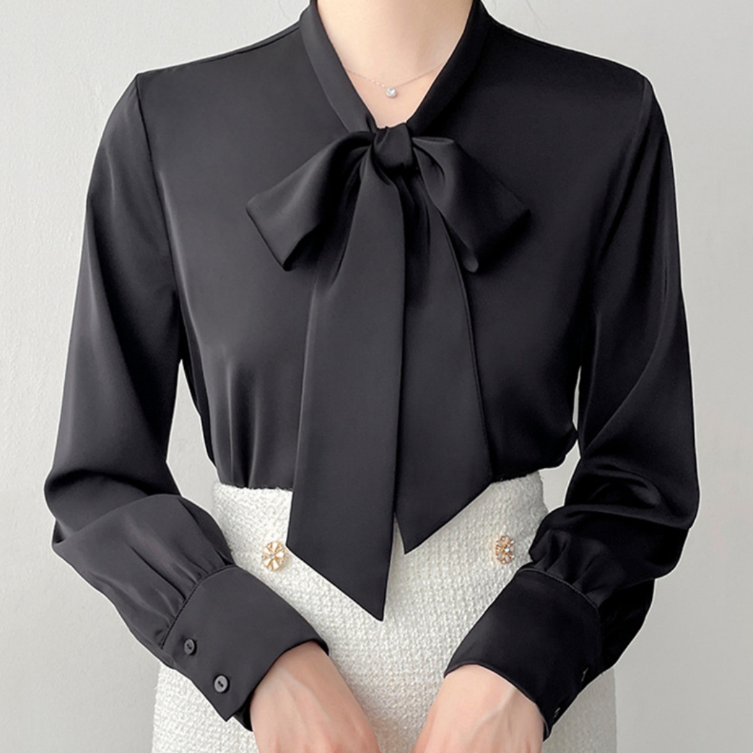 High-grade Satin Professional Commute Bow Shirt With Ribbon Women - Image 3