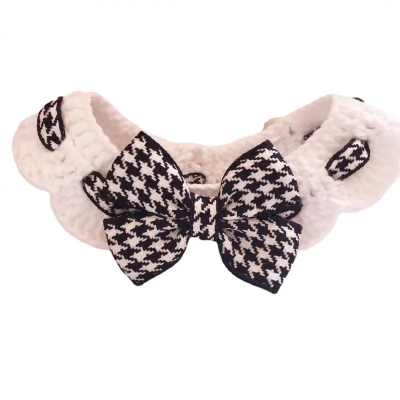 Winter Knitted Pet Collar And Neck - Black Houndstooth