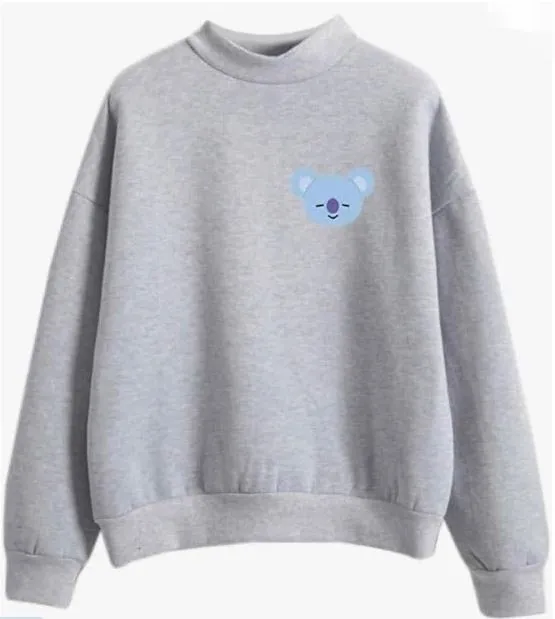 Women's Versatile Casual Printed Pullover Hoodie Medium Collar Gray - Shop at LoveMi