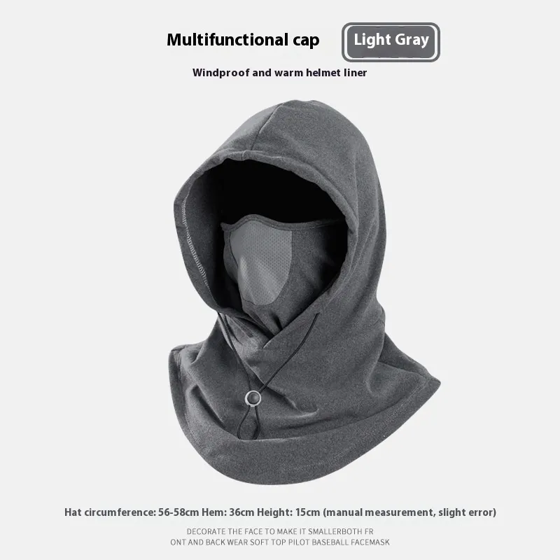 Winter Thermal Fleece Scarf Ski Face Mask Neck Warmer Hood Hat Windproof Cold Warm Riding Cap Sports Outdoor - Light Gray