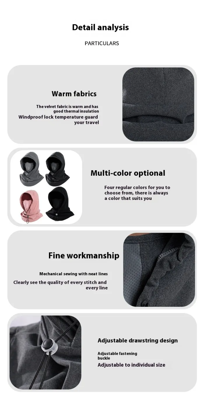 Winter Fleece Balaclava Hood, Windproof Face Mask and Neck Warmer for Skiing, Cycling and Snow Shoveling - detail photo 8