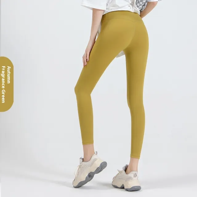 High Waist Nude Feel Yoga Pants Women's Stretch Skinny Hip Raise Sports Fitness Leggings Autumn Fragrance Green - Shop at LoveMi