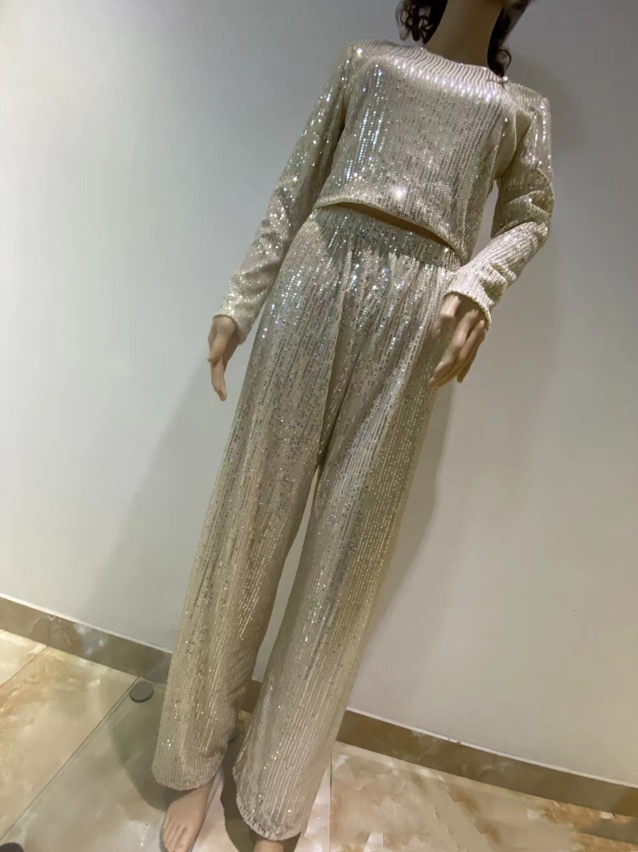 With Design Casual Sequin Trousers Suit