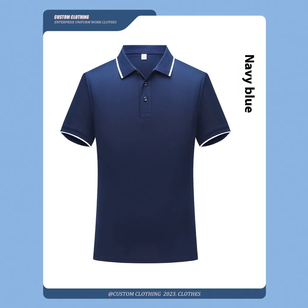 Simple Casual Stand Up Collar Quick Drying Short Sleeved Shirt - Dark Blue