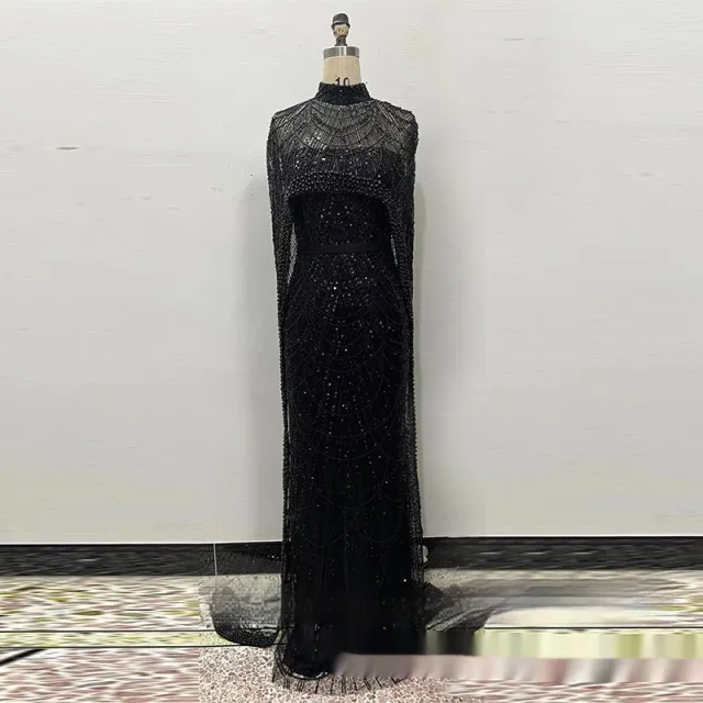 Pearl Embroidery Material Evening Party Dress Black - Shop at LoveMi