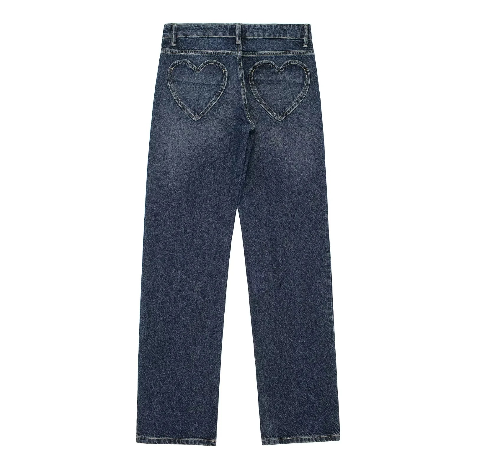 Title 3, Heart-shaped Pocket Straight Mid-waist Jeans, d...