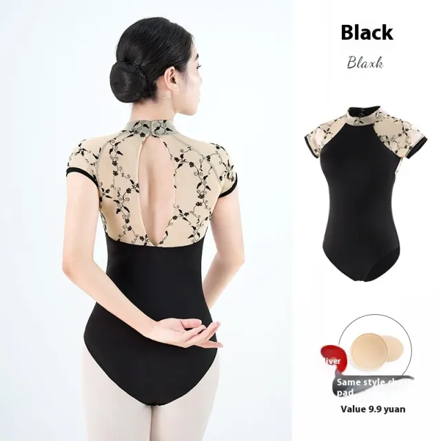 New Shapewear Stand Collar Short Sleeve Female Ballet Practice Clothes Black - Shop at LoveMi