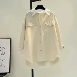 Heavy Double Pocket Shirt Jacket Cardigan White - Shop at LoveMi