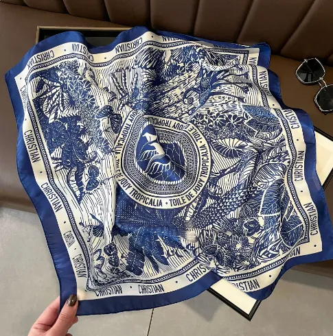 Fashionable Stylish Silk Scarf Artificial Silk Square All matching 6Blue - Shop at LoveMi