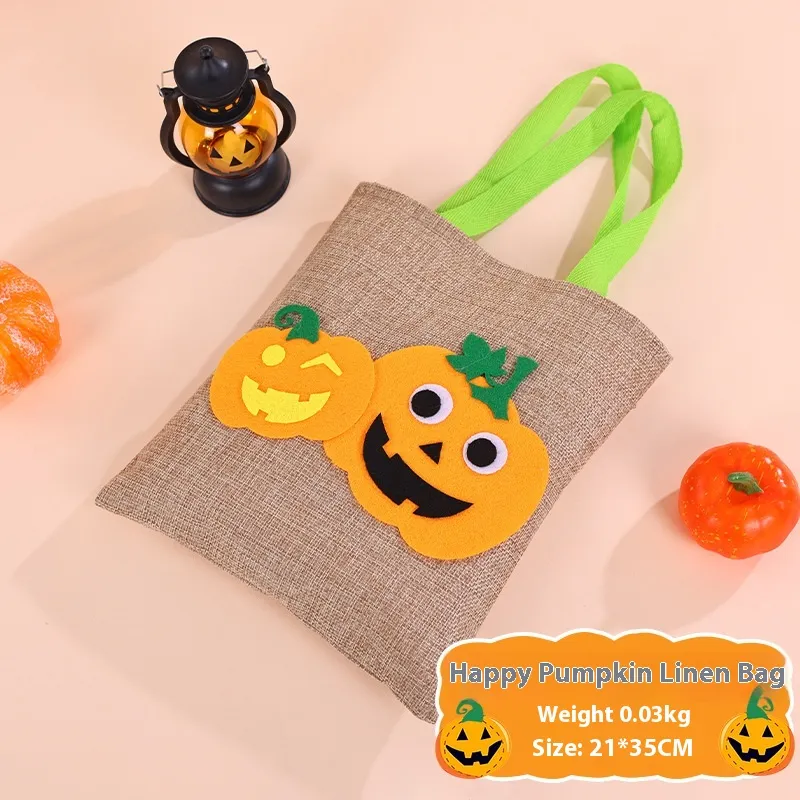 Halloween Pumpkin Burlap Handbag - Happy Pumpkin