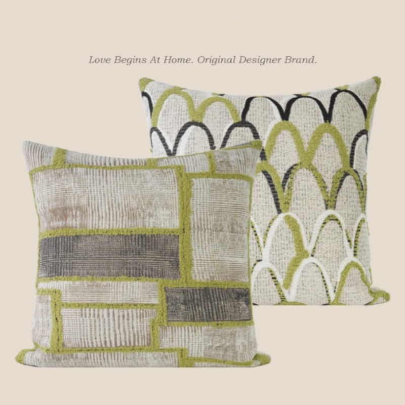 High-grade Sofa Chenille Green Embroidery Throw Pillowcase — image 1