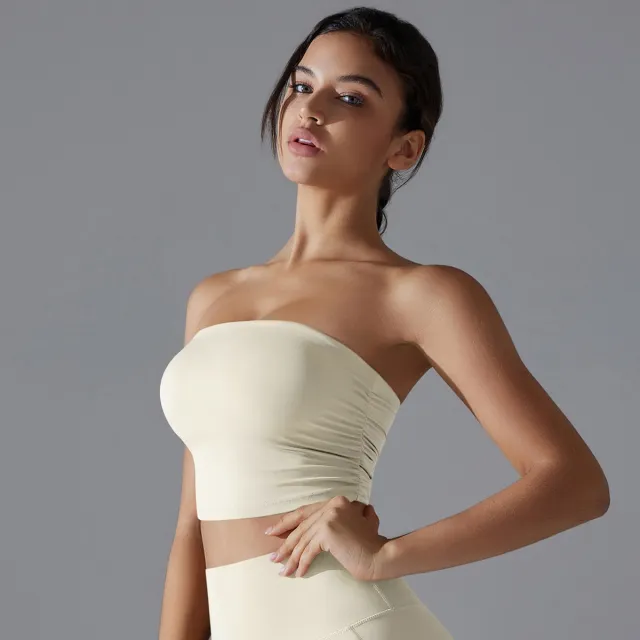 New Solid Color Chest Wrap Yoga Clothing Top Light Ivory - Shop at LoveMi