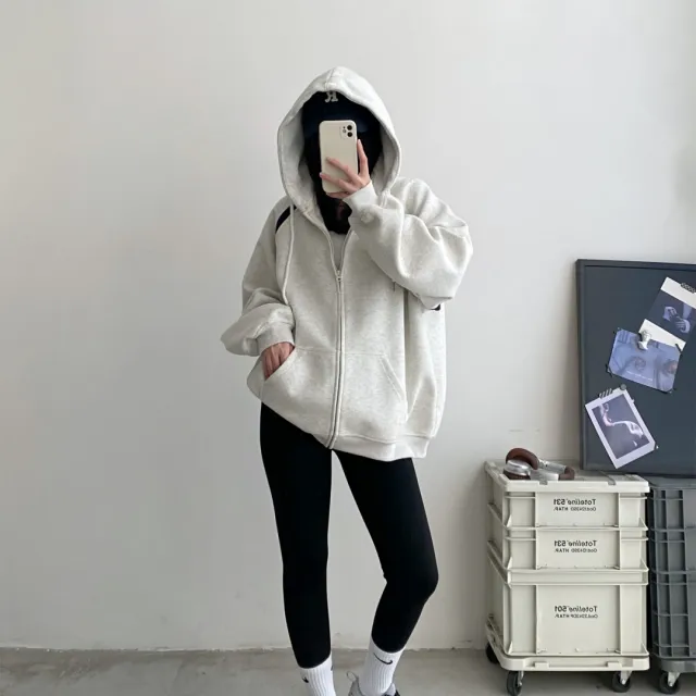 Women's Hooded Sweater Loose Hoodie Coat Light Gray - Shop at LoveMi