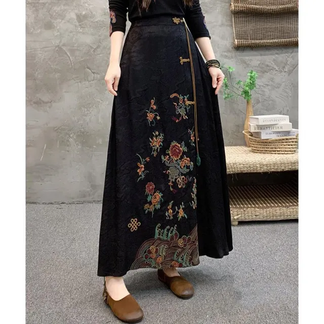 New Ethnic Dress Embroidery Tassel A Line Skirt Black - Shop at LoveMi