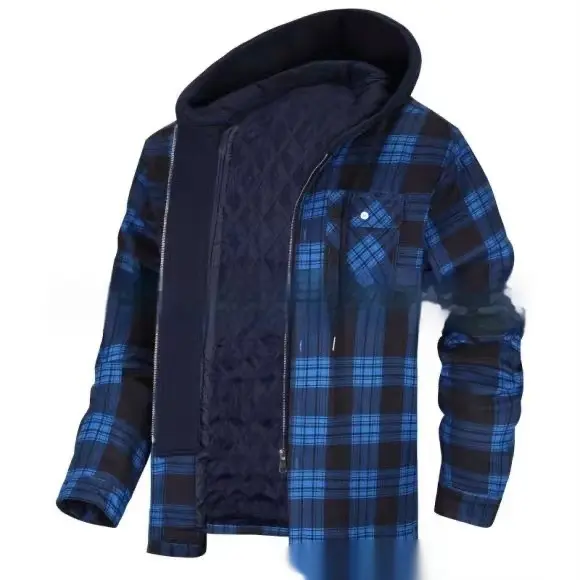 Thick Plaid Long Sleeve Hooded Jacket