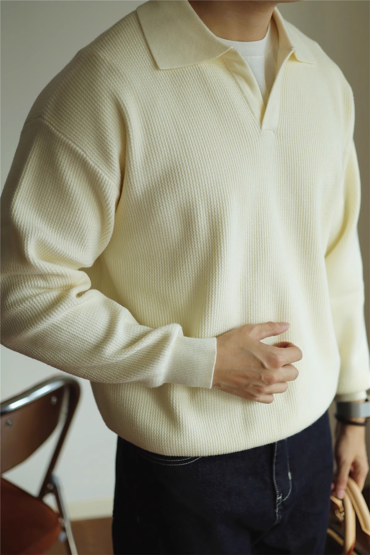 V-neck Sweater Pullover Sweater Lapel Heavy Warm - Image 1