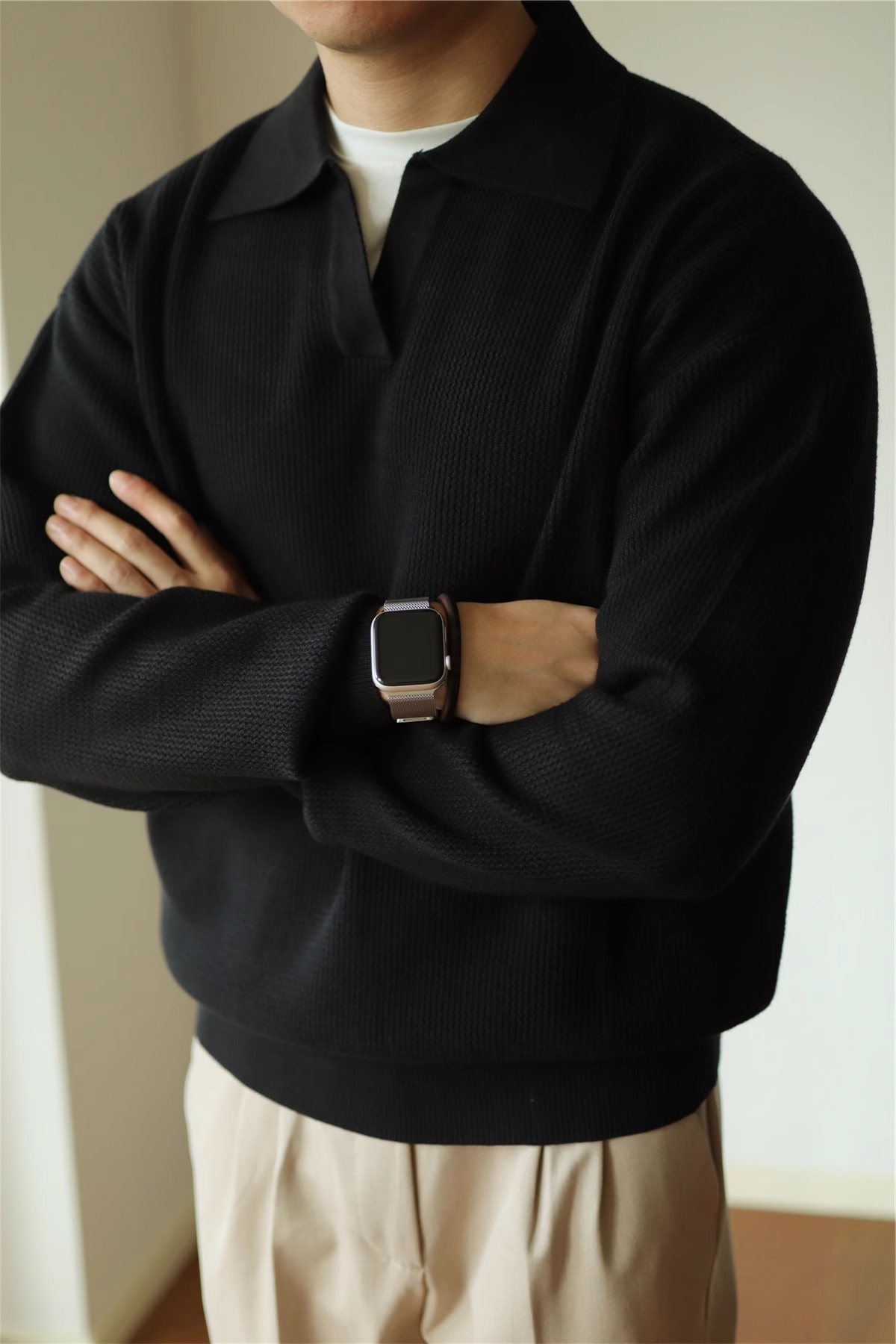 V-neck Sweater Pullover Sweater Lapel Heavy Warm - Image 4