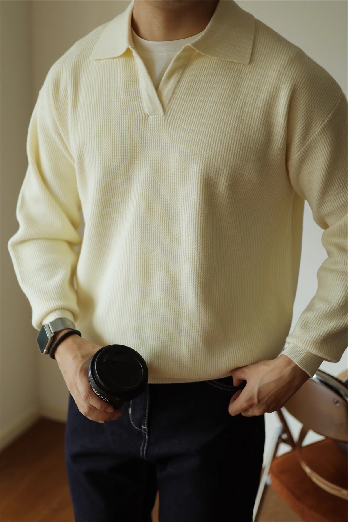 V-neck Sweater Pullover Sweater Lapel Heavy Warm - Image 2