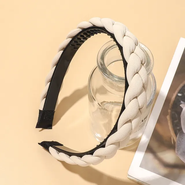Spring Toothed Dough twist Style Plaits Headband Simple Non slip Beige - Shop at LoveMi