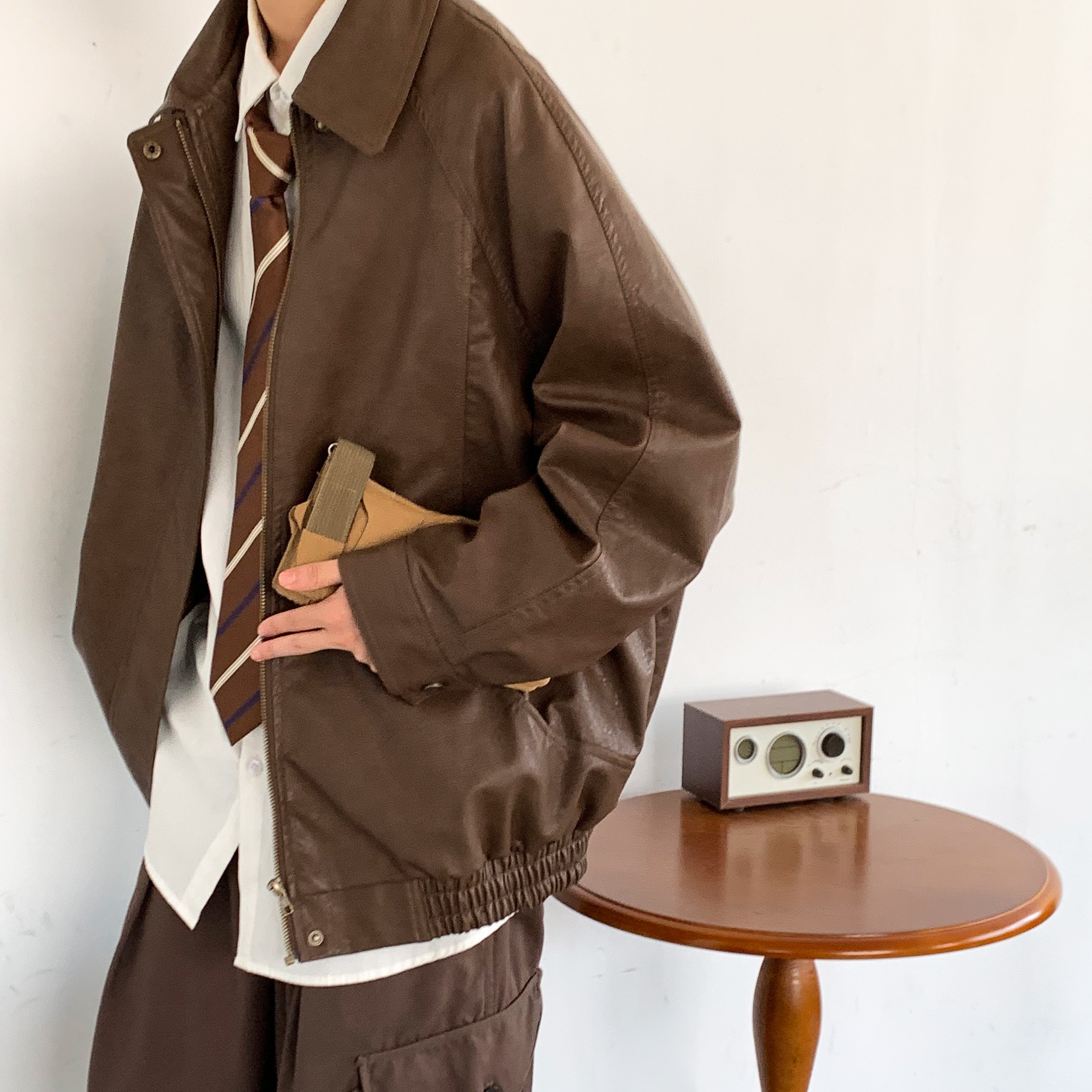 Spring Japanese Style Vintage Old Pilot Pu Leather Jacket