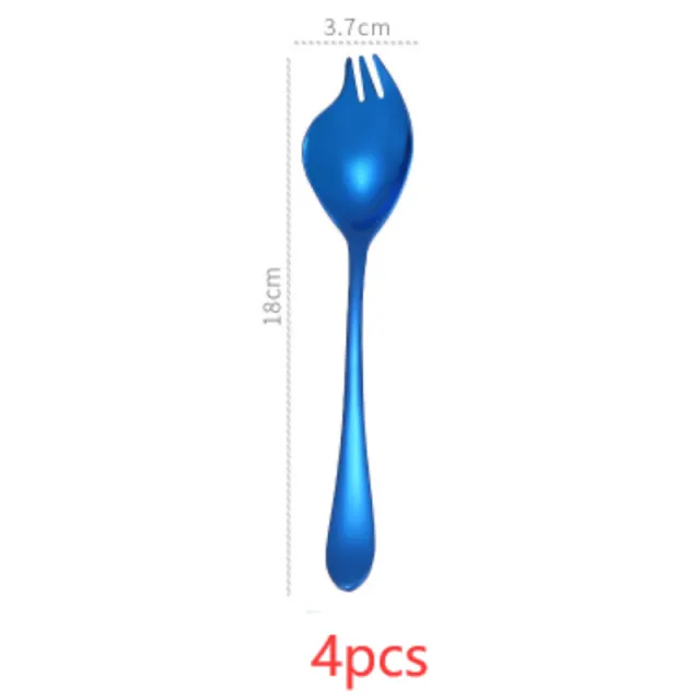 Creative 304 Stainless Steel Salad Fork Spoon Pasta Forks Tableware Set Dinnerware Sets Rose Gold Silver Black Cutleries Blue4Pcs - Shop at LoveMi
