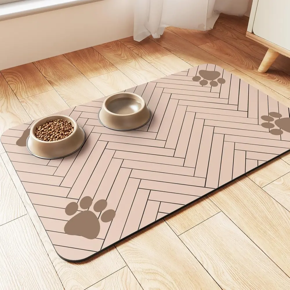 Pet Cat and Dog Eating Diatom Ooze Floor Mat