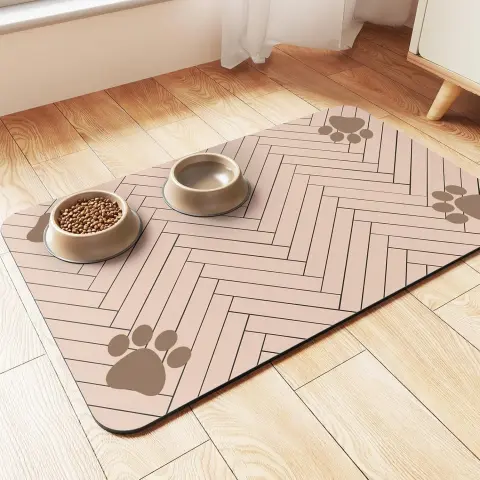 Pet Cat and Dog Eating Diatom Ooze Floor Mat