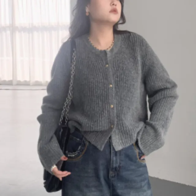 Autumn New Simple Round Neck Knitted Cardigan Soft And Sticky Grey - Shop at LoveMi