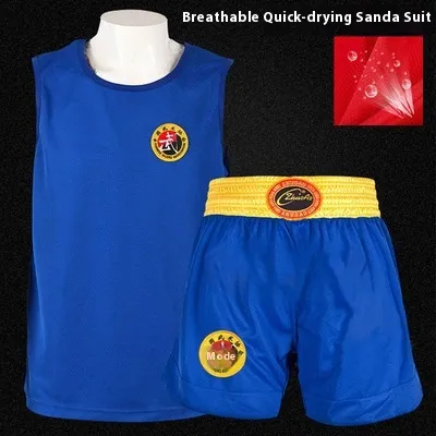 Men's Comfortable Embroidered Casual Sanda Suit Set - Nonembroidered Blue