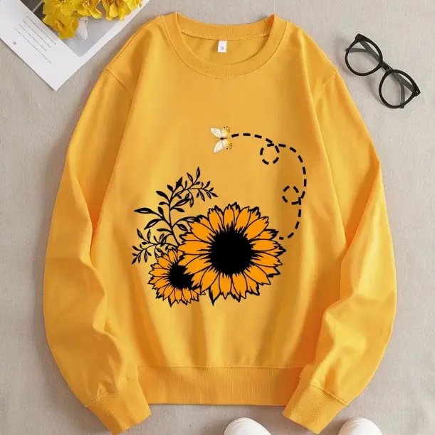 Letter Fleece Printed Casual Long Sleeved Sweatshirt - Yellow