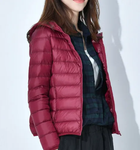 Short Lightweight Thickened Thermal Slim Fit Korean Style White Duck Down Fashionable Jacket - Wine