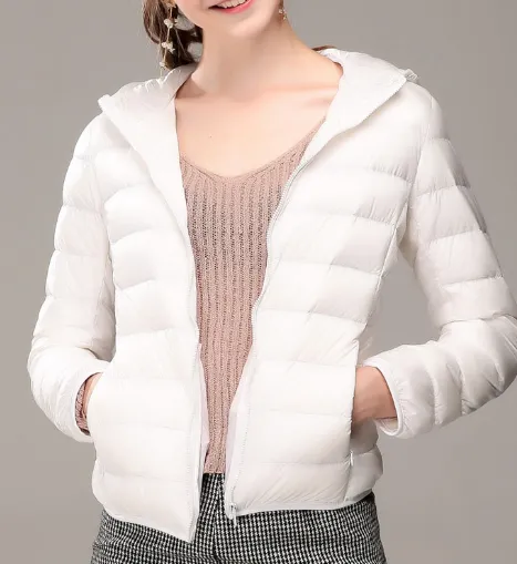 Short Lightweight Thickened Thermal Slim Fit Korean Style White Duck Down Fashionable Jacket White Hooded - Shop at LoveMi