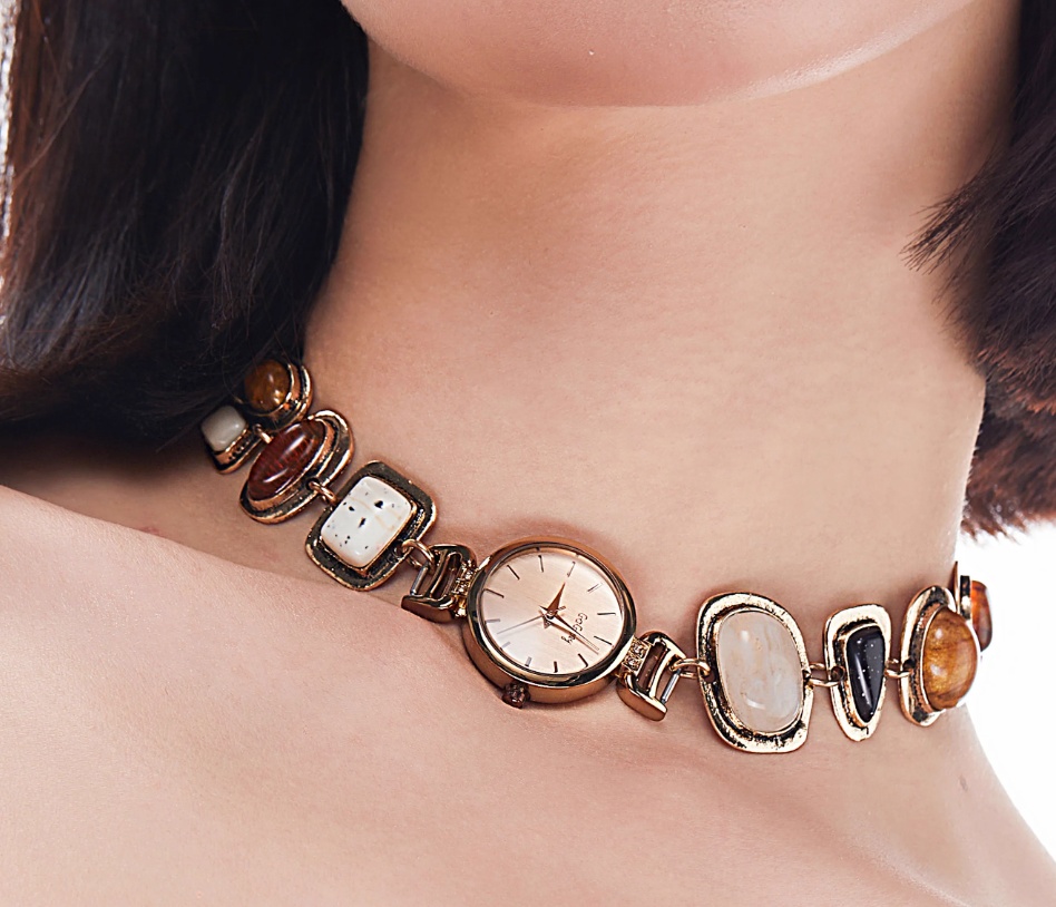 Handmade Niche Watch Pendant Spliced Copper Gemstone Cyberpunk Design Sense Of Women's Necklace