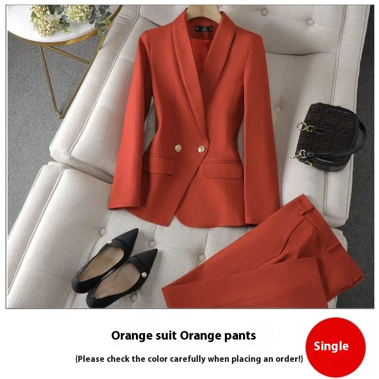 Wine Red High-end Formal Wear Elegant Business Suit Two-piece Set - Orange Suit Pants