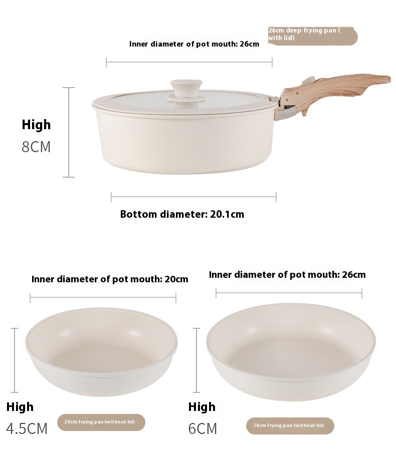 BEYONDARY Removable Non-Stick Cookware Set – Medical Stone Frying Pan and Milk Pot