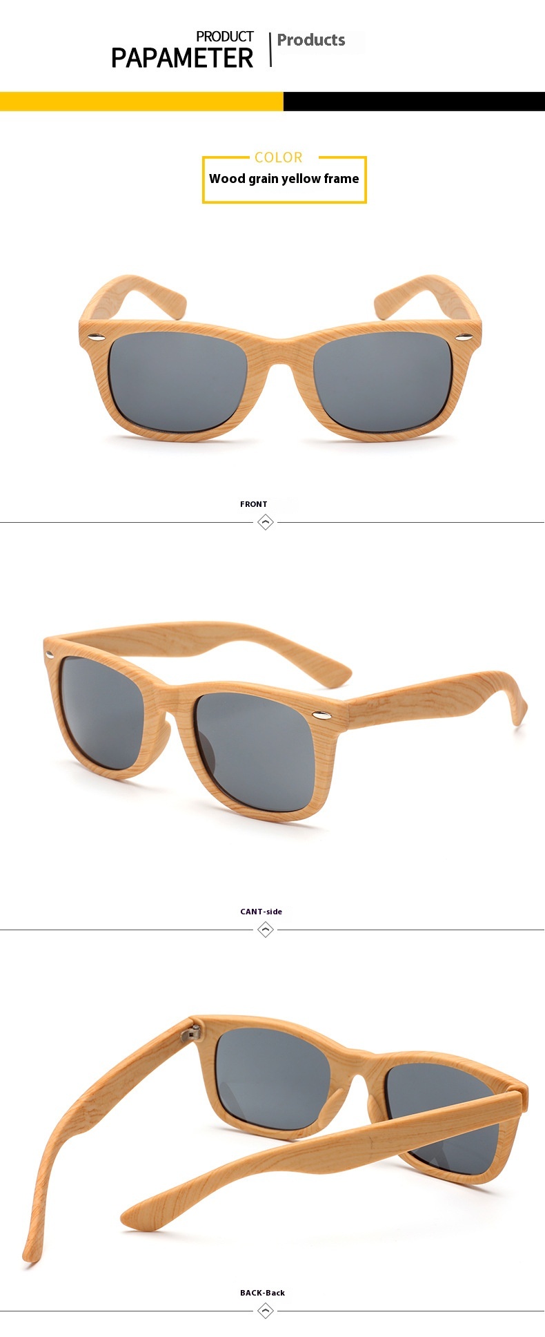 Title 3, Gafas de sol Retro Rice Nail con efecto madera,...