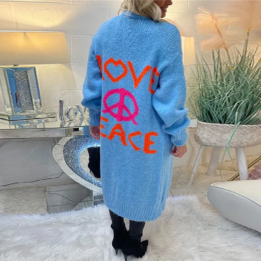 Jacquard Women's Baggy Coat - Blue