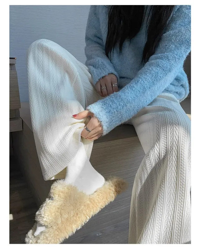 High Waist Drape Black Straight Loose Casual Pants Trousers Thin White Medium - Shop at LoveMi