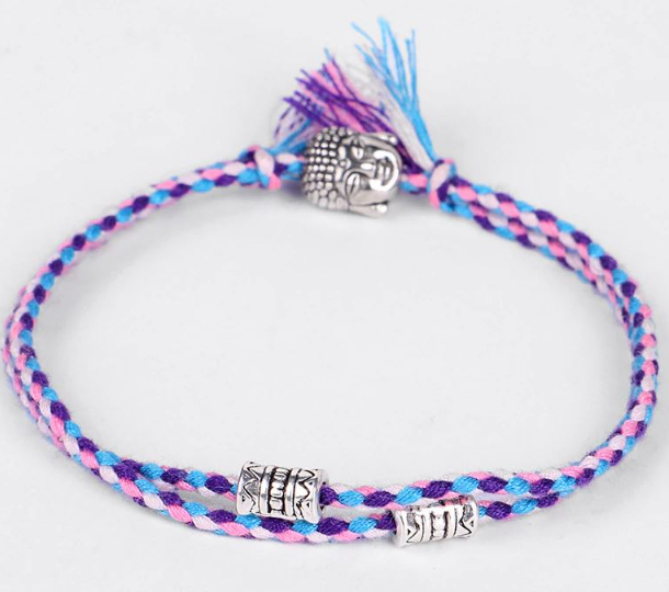 Hand-woven colorful lucky rope bracelet adjustable silver Buddha head double simple bracelet
