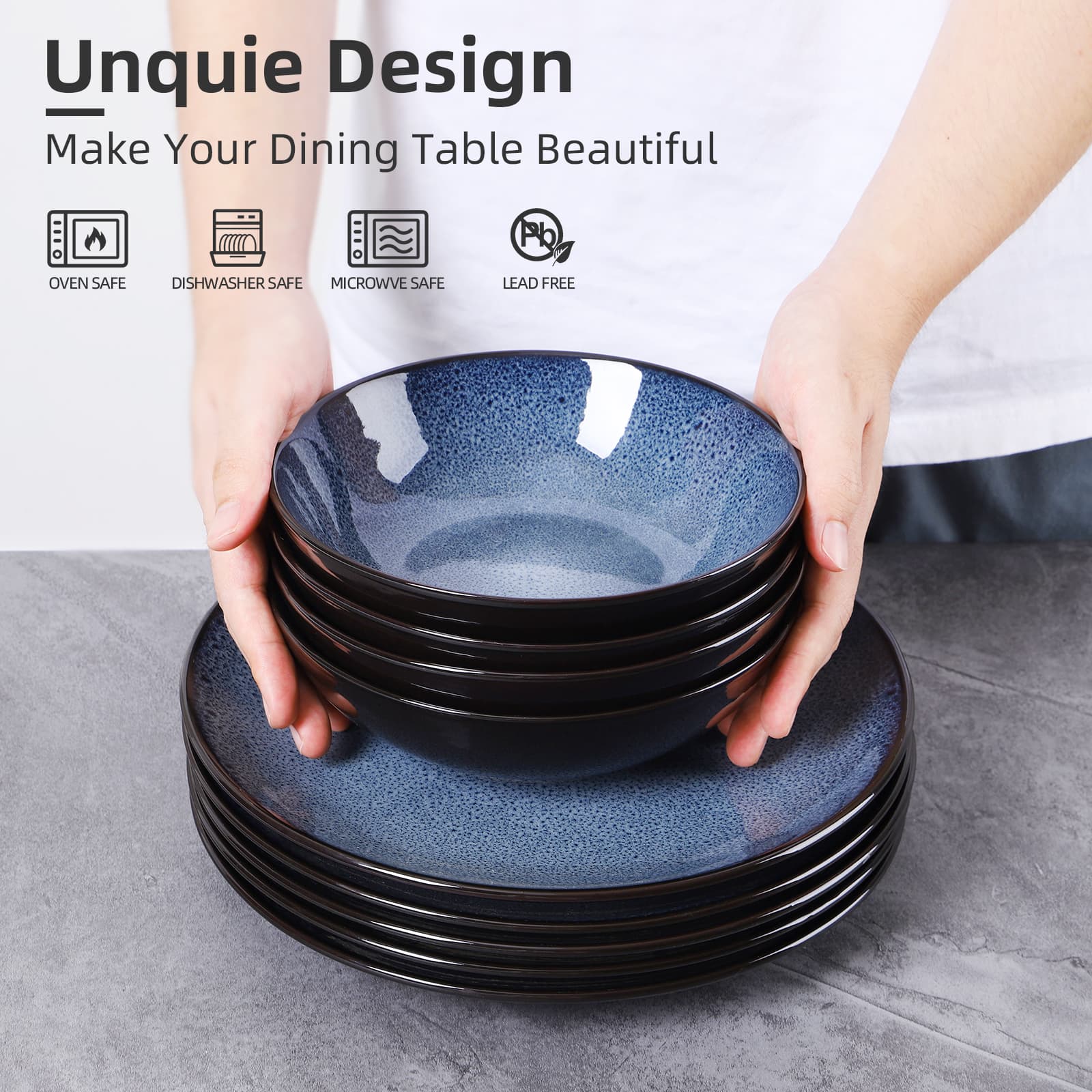 Creative Western Kiln Change Peacock Blue Bowl 30oz Bowl Set Of 4 For Cereal, Salad, Pasta, Soup, Dessert, Serving Dishwasher, Microwave And Oven - 3