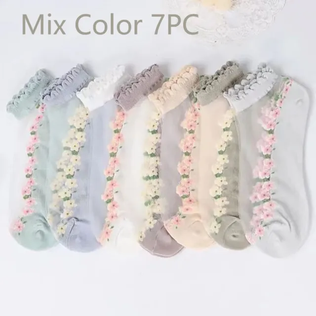 Thin Spun Glass Mesh Breathable Ankle Socks Mixed 7Pair - Shop at LoveMi