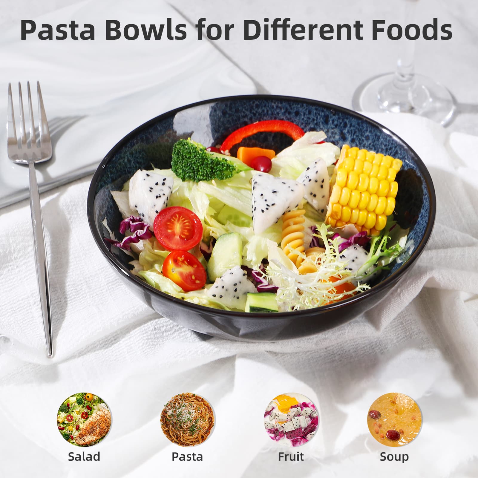 Creative Western Kiln Change Peacock Blue Bowl 30oz Bowl Set Of 4 For Cereal, Salad, Pasta, Soup, Dessert, Serving Dishwasher, Microwave And Oven - 6